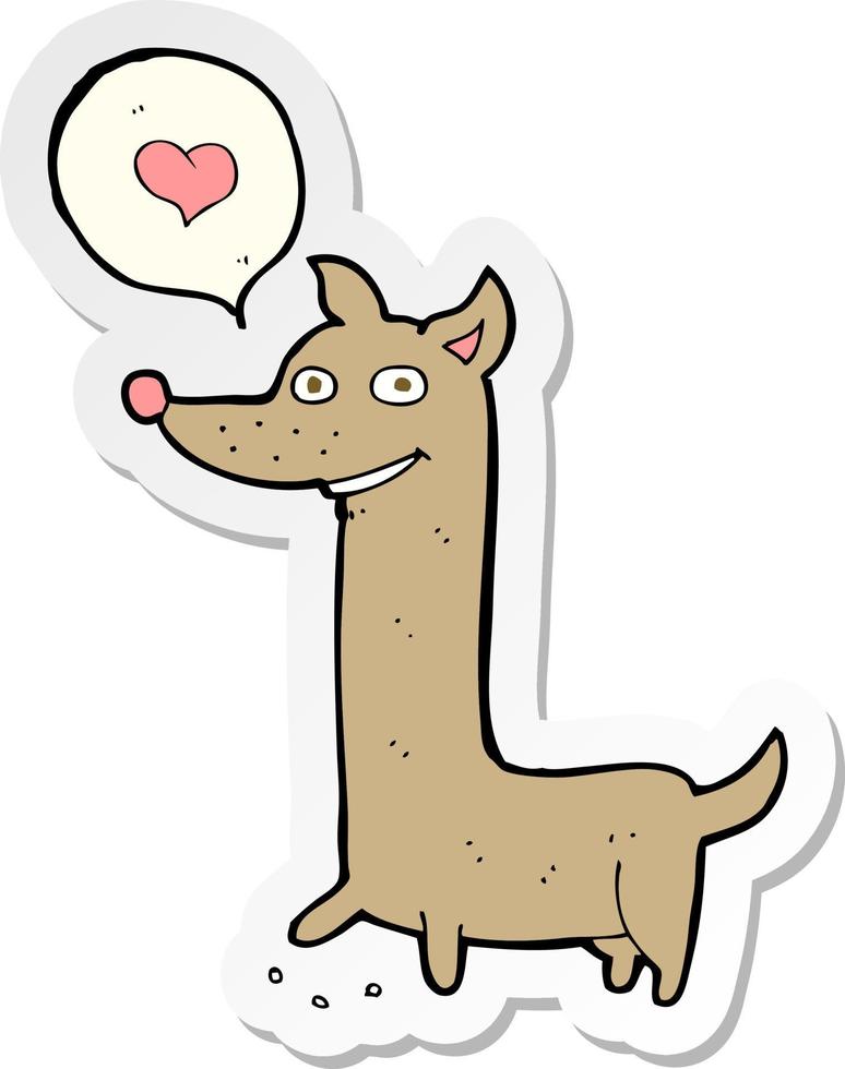 adesivo di un cane cartone animato con cuore d'amore vettore