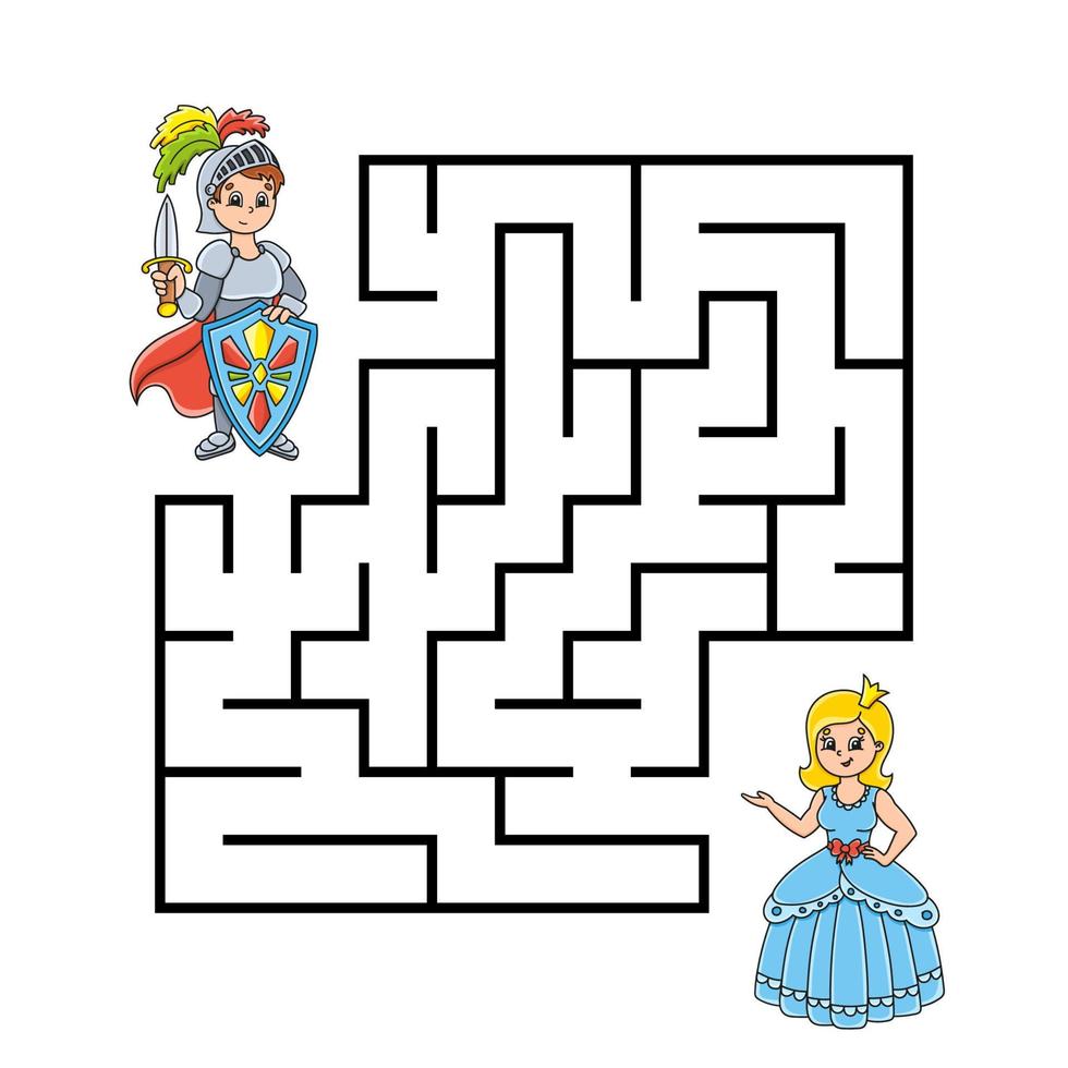 labirinto quadrato. gioco per bambini. puzzle per bambini. enigma del labirinto. tema da favola. illustrazione vettoriale a colori. illustrazione vettoriale isolata. personaggio dei cartoni animati.