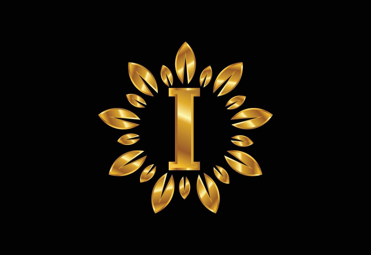 iniziale i monogramma lettera alfabeto con ghirlanda di foglie d'oro. concetto di design del logo del fiore vettore