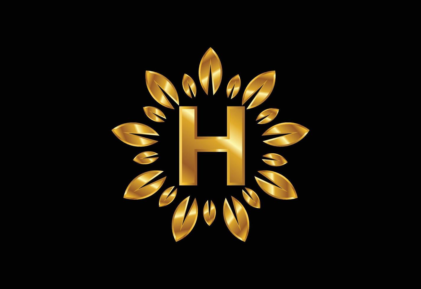 alfabeto lettera monogramma h iniziale con corona di foglie d'oro. concetto di design del logo del fiore vettore