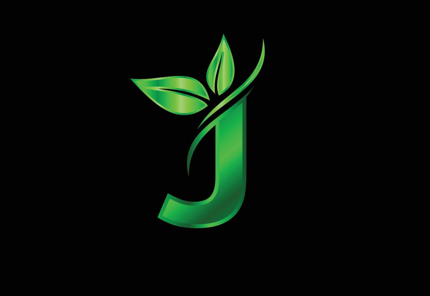 alfabeto monogramma j iniziale con due foglie. concetto di logo ecologico verde. logo per ecologico vettore