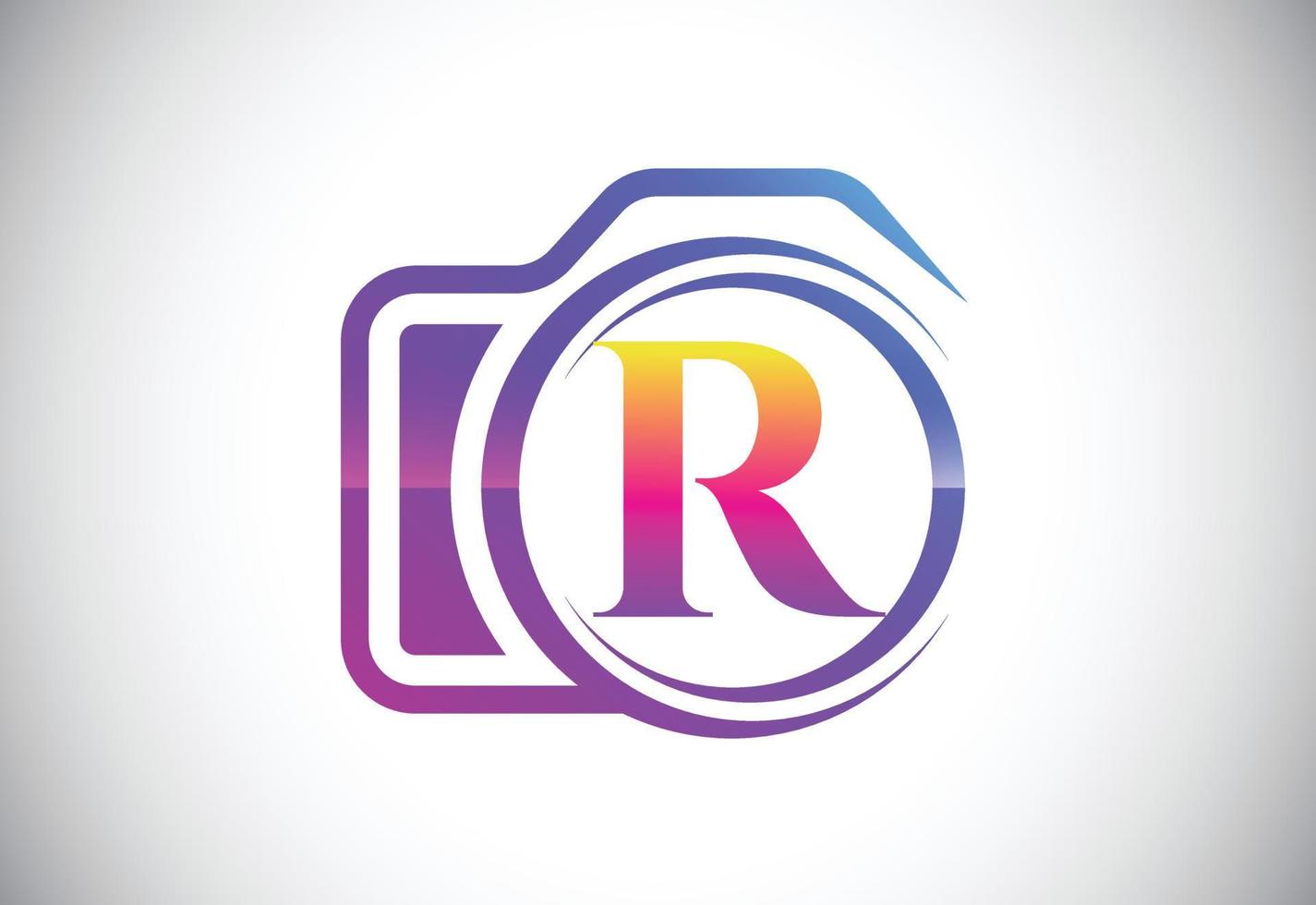 lettera del monogramma r iniziale con l'icona di una fotocamera. logo per attività di fotografia e identità aziendale vettore