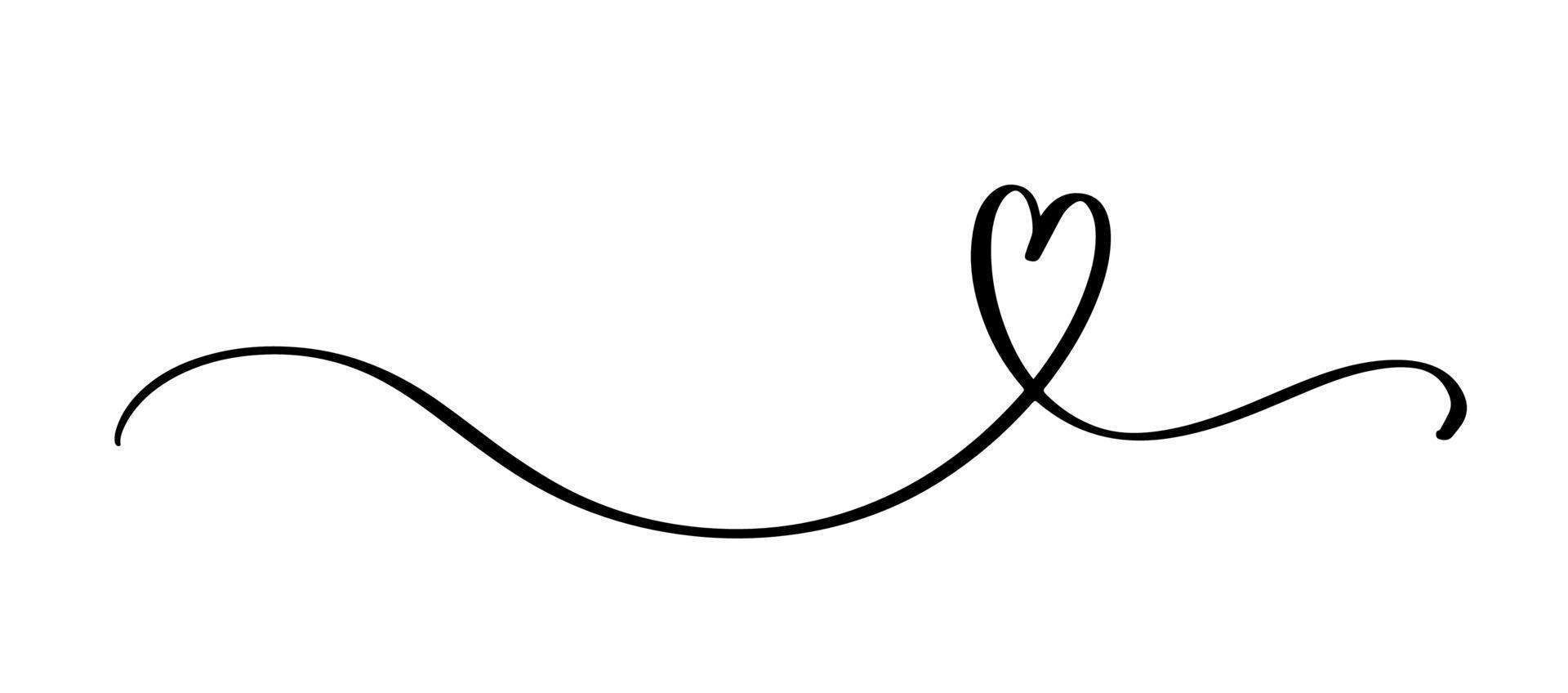 cuore e amore swirl divisore. stile doodle schizzo disegnato a mano. illustrazione vettoriale del filo del cuore dello scarabocchio della linea continua. concetto di amore e matrimonio.