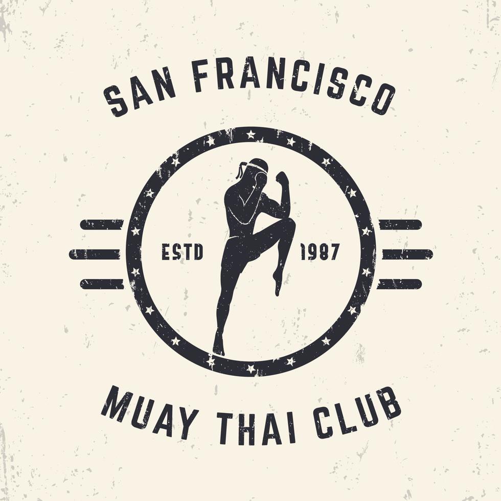 emblema vintage del club muay thai, logo, design del segno, illustrazione vettoriale