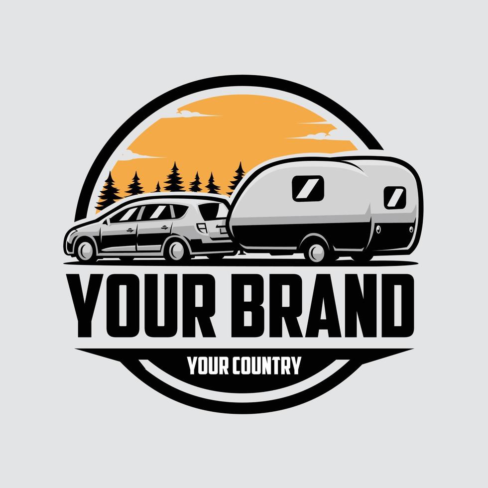 premium caravan trailer camper camper logo vettore isolato