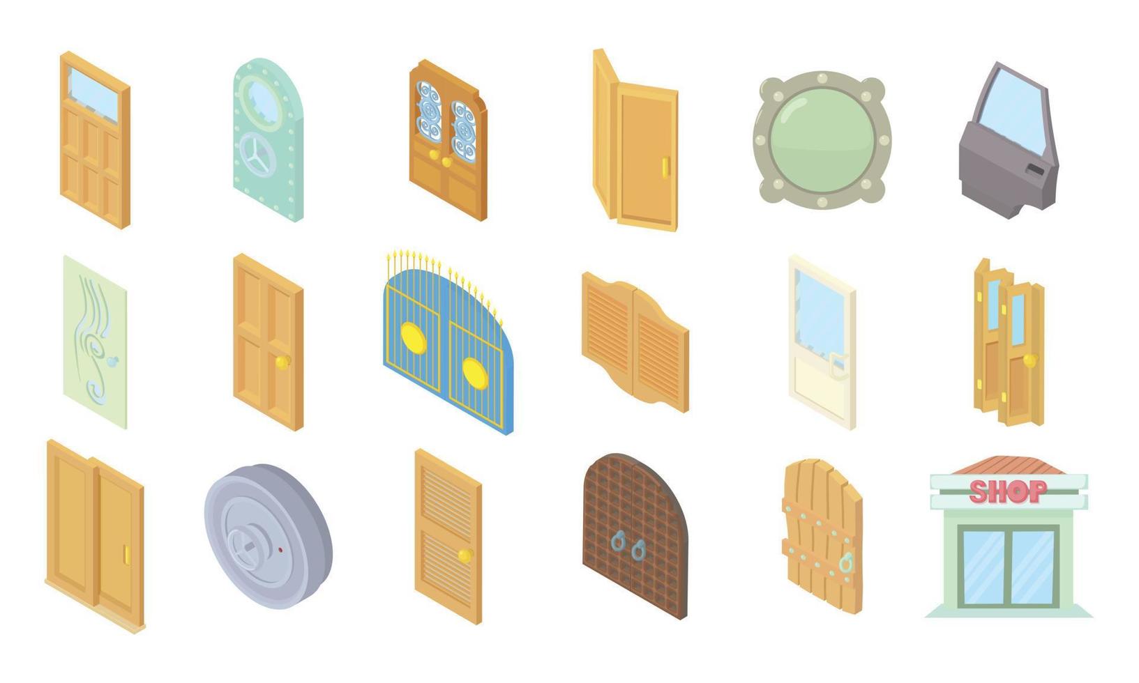 set di icone della porta, stile cartone animato vettore