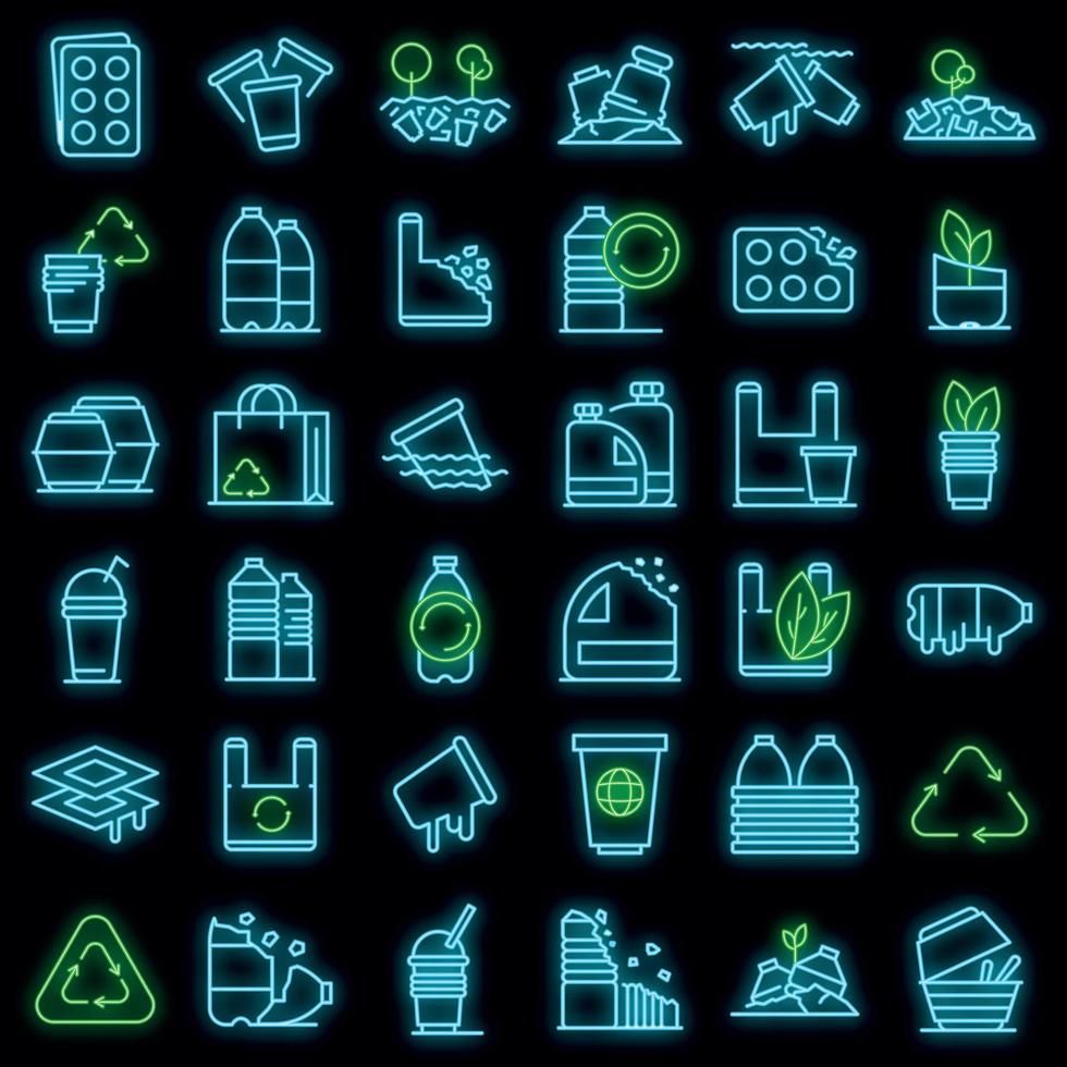 icone in plastica biodegradabile set vettore neon