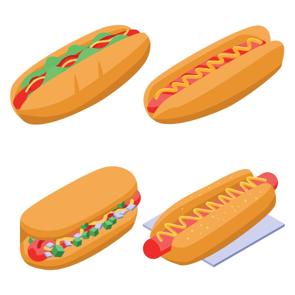 set di icone di hot dog, stile isometrico vettore