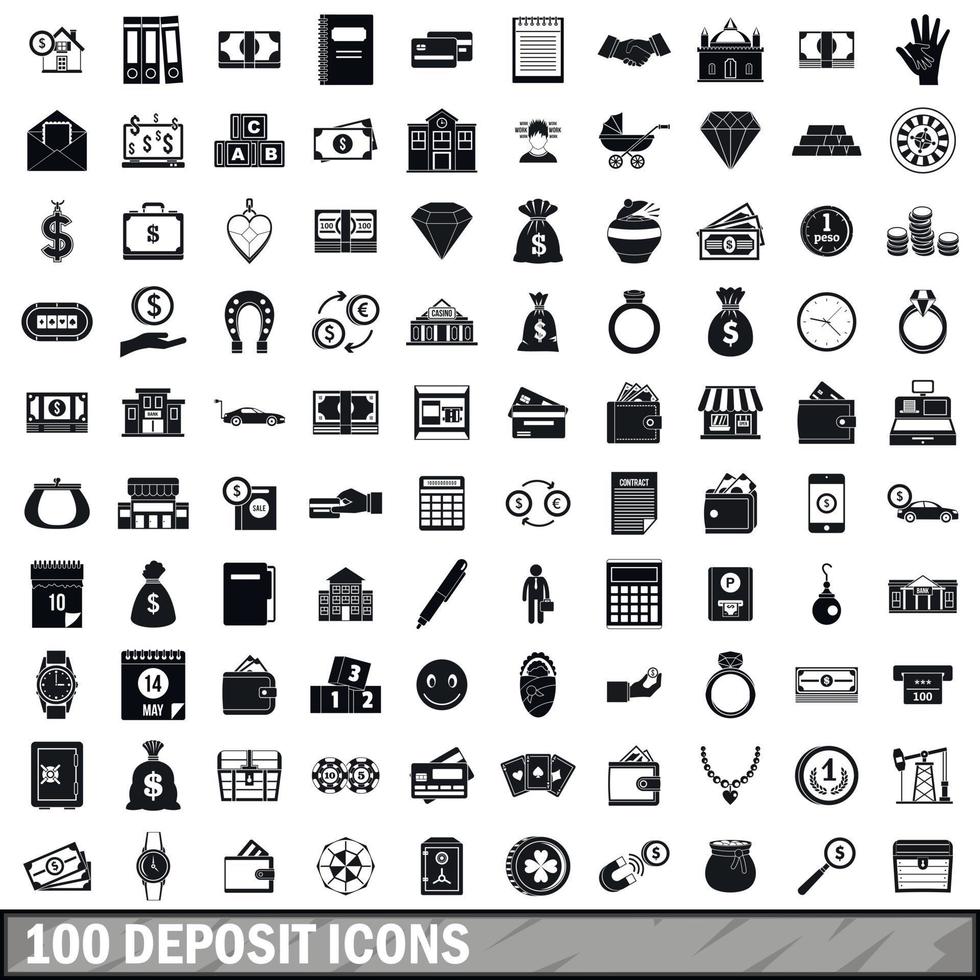 100 icone di deposito impostate, stile semplice vettore