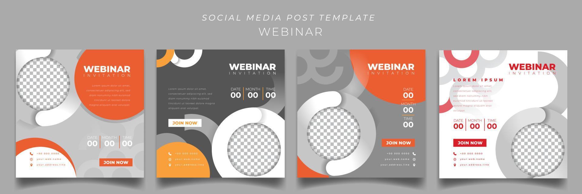 modello di post sui social media su sfondo quadrato con design circolare per il design dell'invito al webinar vettore