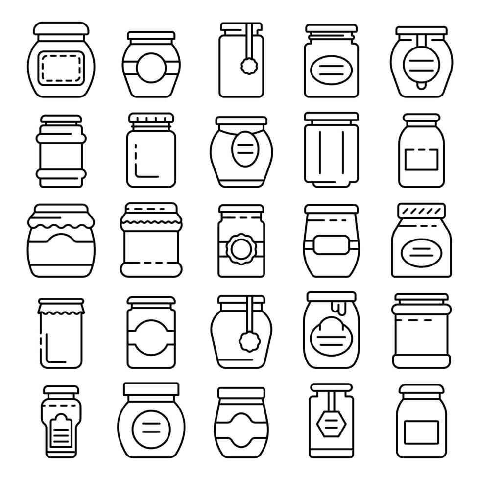 set di icone di vasetto di marmellata, stile contorno vettore