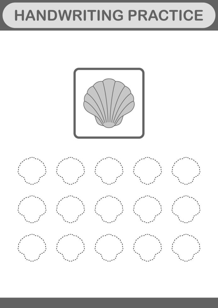 pratica della scrittura a mano con conchiglia. foglio di lavoro per bambini vettore