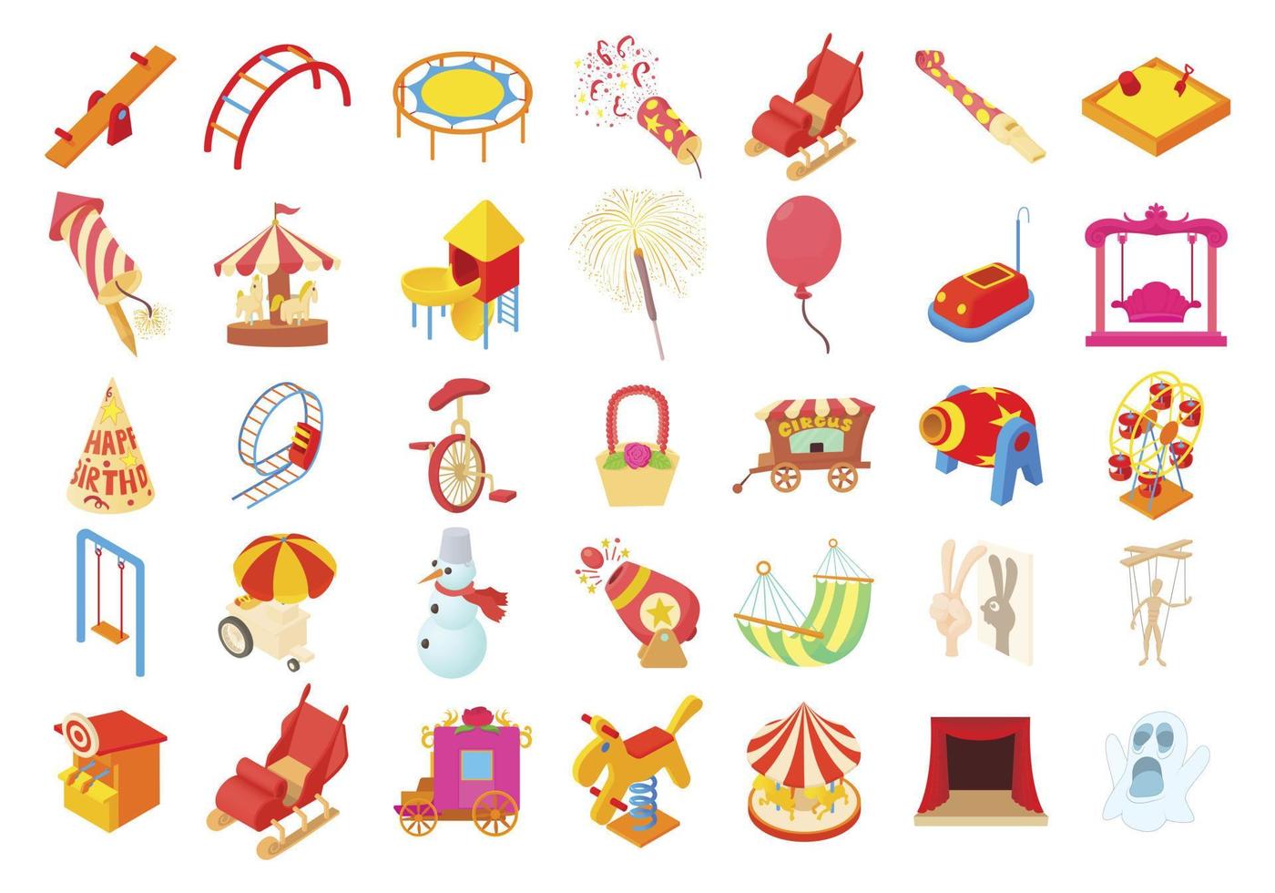 set di icone di divertimento per bambini, stile cartone animato vettore