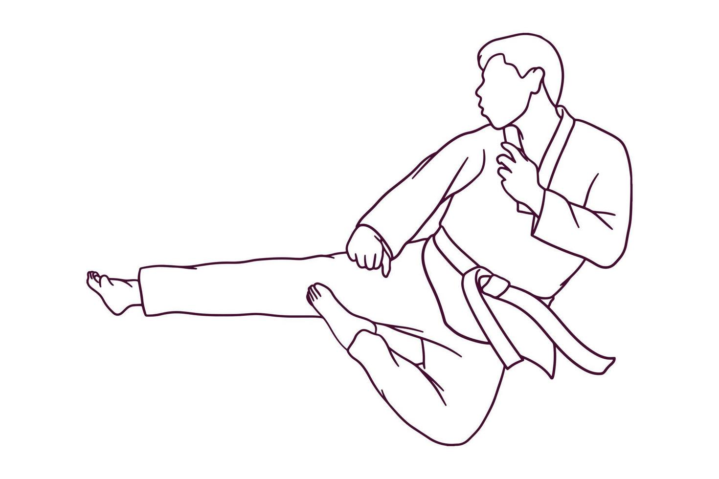 calcio volante disegnato a mano dell'illustrazione dell'atleta di taekwondo vettore