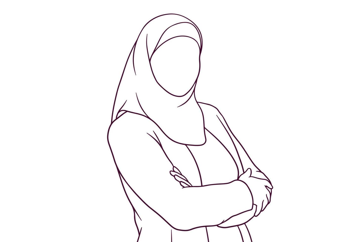 imprenditrice in hijab in piedi con le braccia incrociate. illustrazione vettoriale in stile disegnato a mano