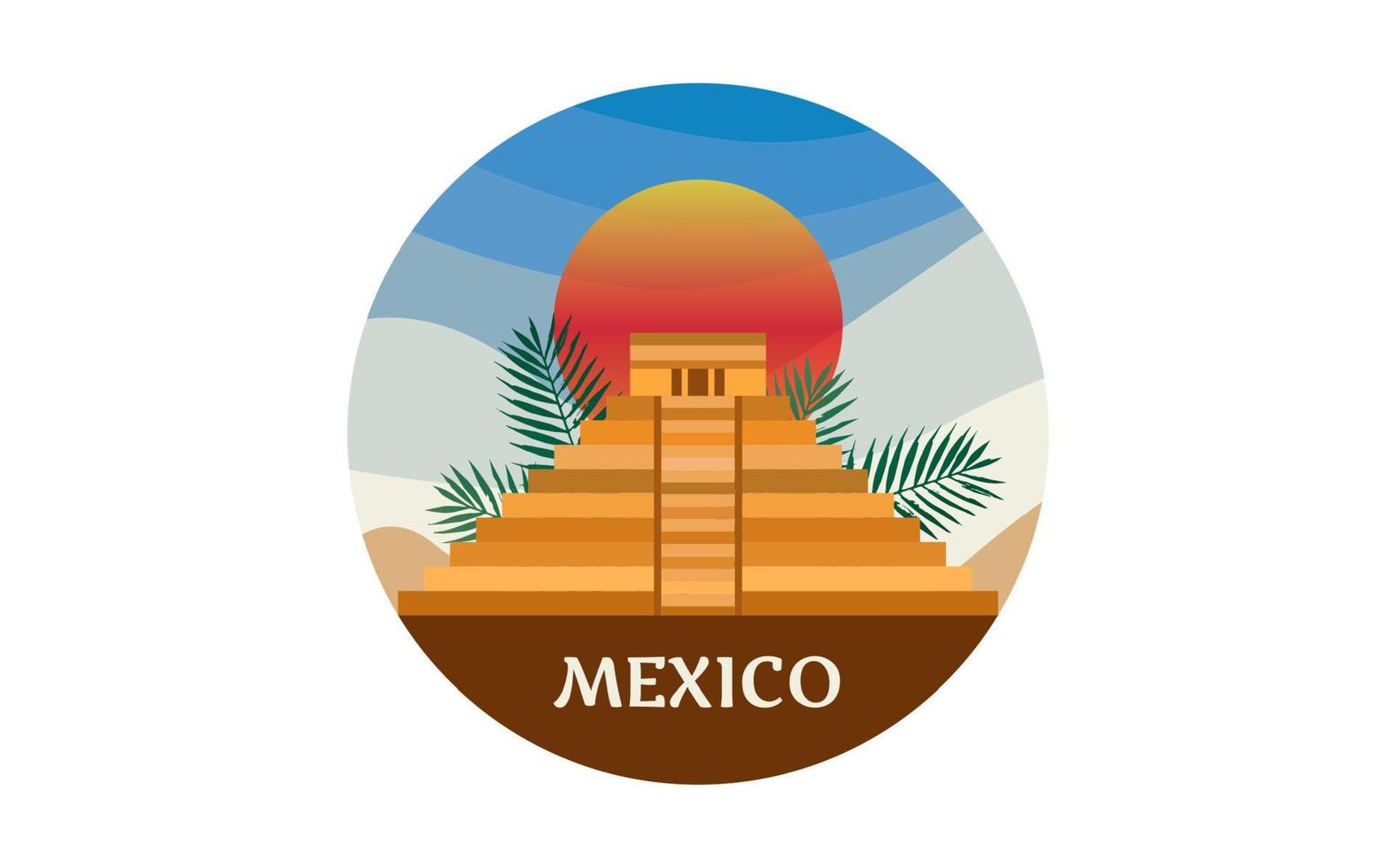 icona della piramide maya, tempio di kukulcan, piramide di el castillo in design piatto di chichen itza, antica architettura sacra maya nello yucatan, messico. cerchio logo turismo, vettore isolato su sfondo bianco