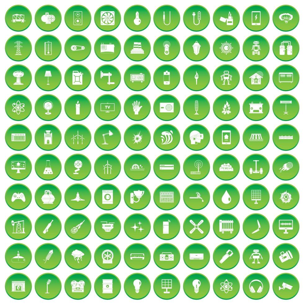 100 icone di energia impostano il cerchio verde vettore