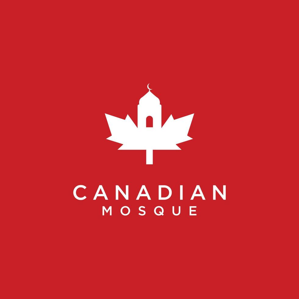 design del logo della moschea del Canada su sfondo isolato. foglia d'acero con il concetto di logo della moschea vettore