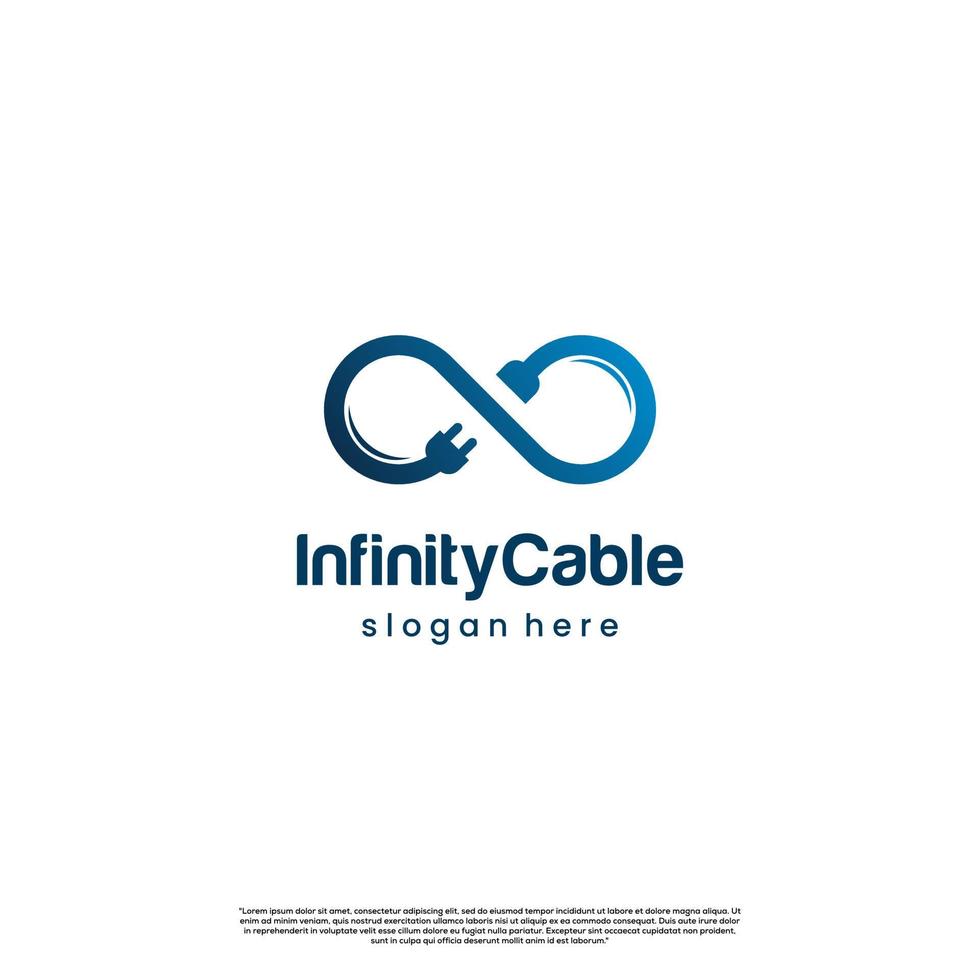 il simbolo dell'infinito si combina con il logo della presa, il modello dell'icona del logo del cavo dell'infinito vettore