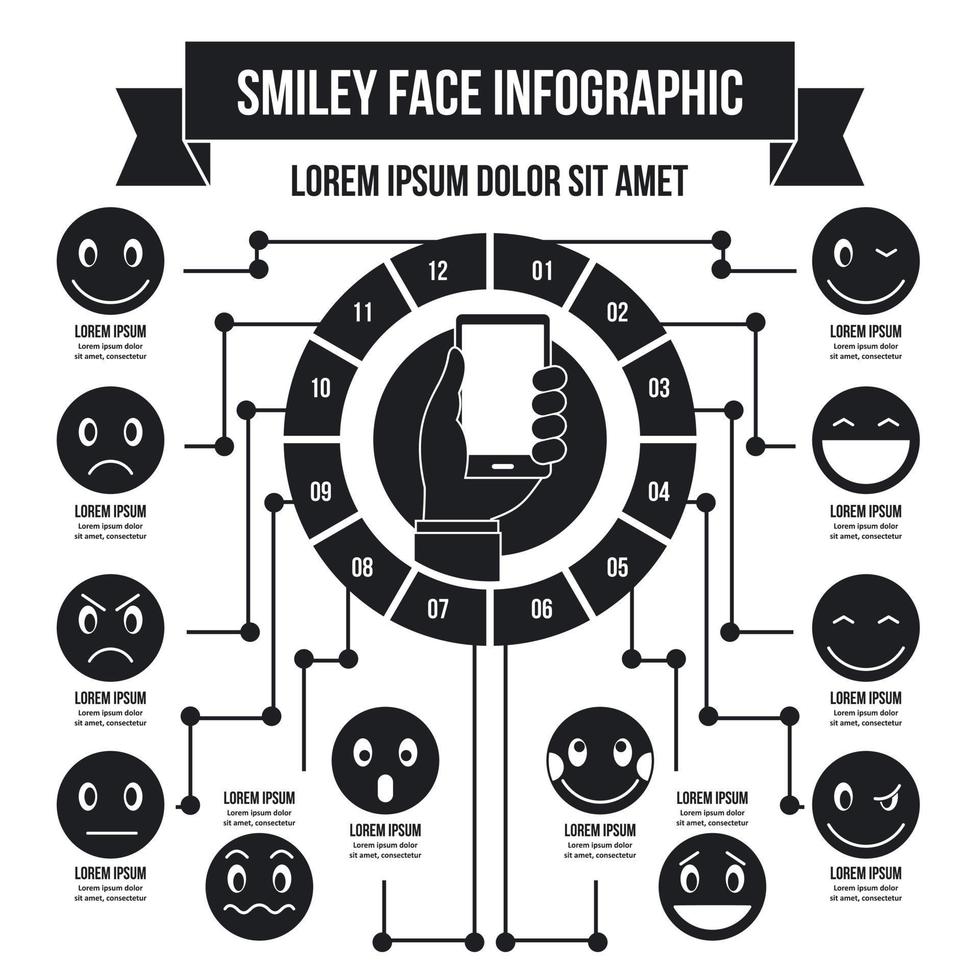 sorriso emoticon concetto infografico, stile semplice vettore