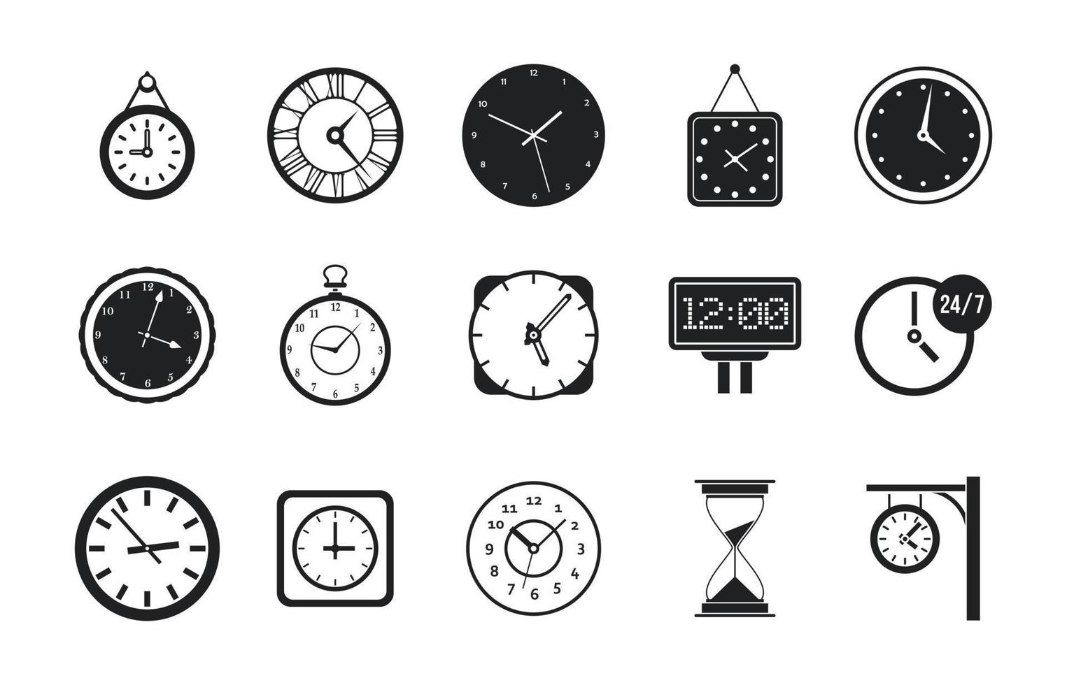 set di icone di orologio da parete, stile semplice vettore