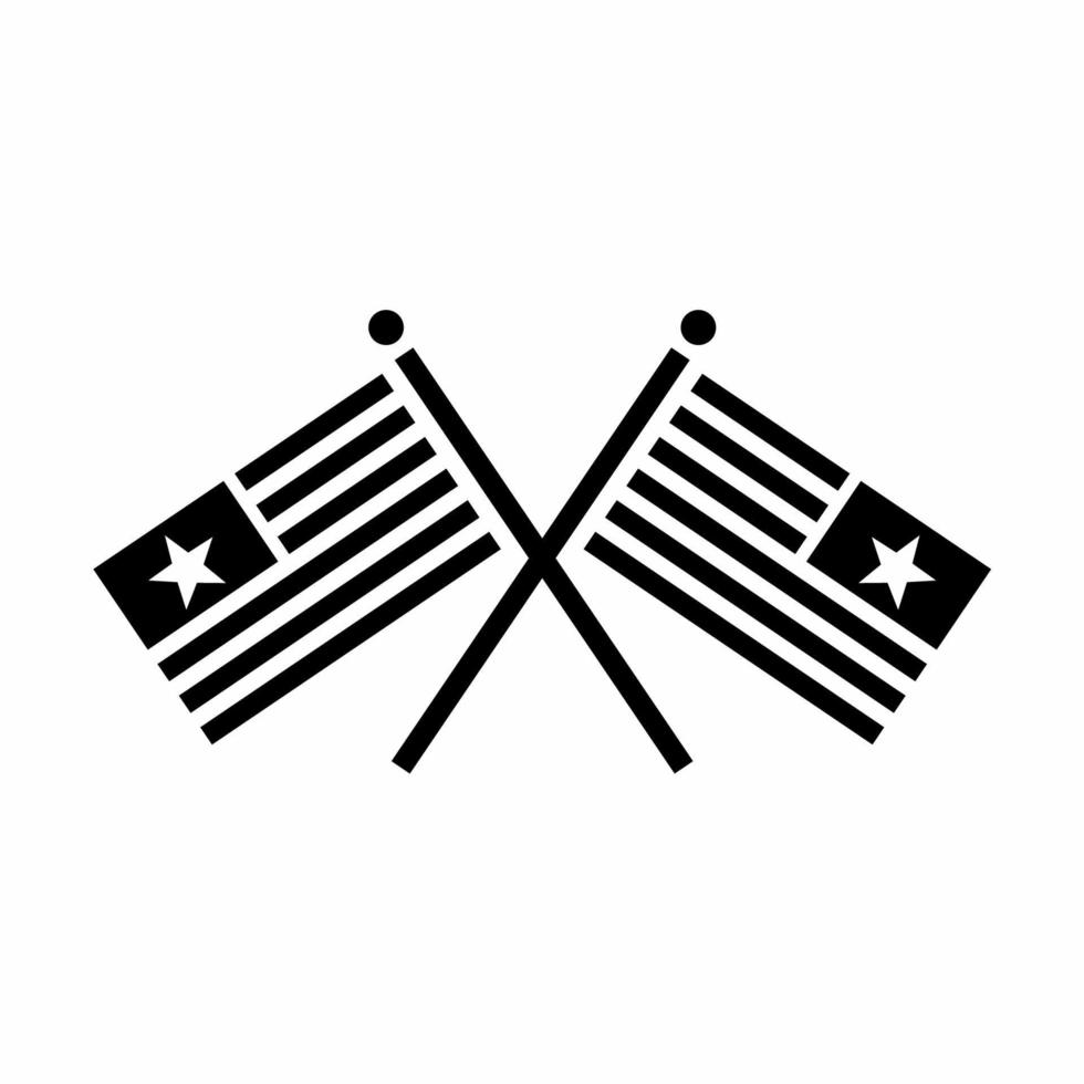 bandiere usa incrociate icona stile bianco e nero vettore