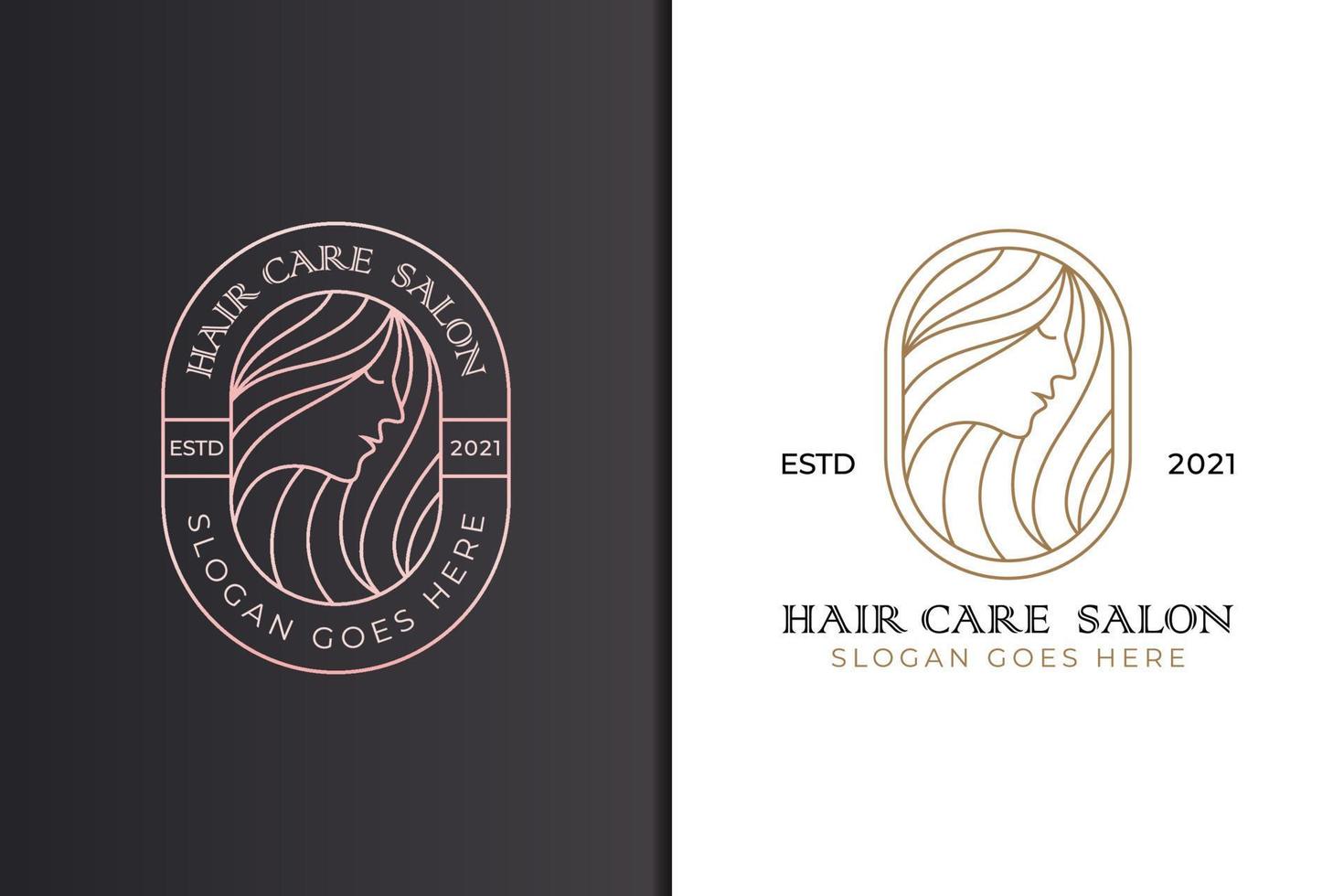 set di bellezza e donna parrucchiere logo, bellezza capelli lunghi logo line art style vettore