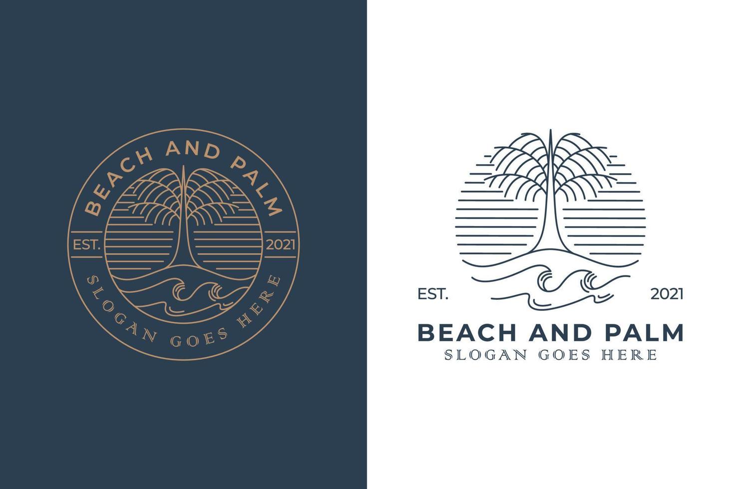 logo distintivo retrò vintage di beach palm con due versioni vettore