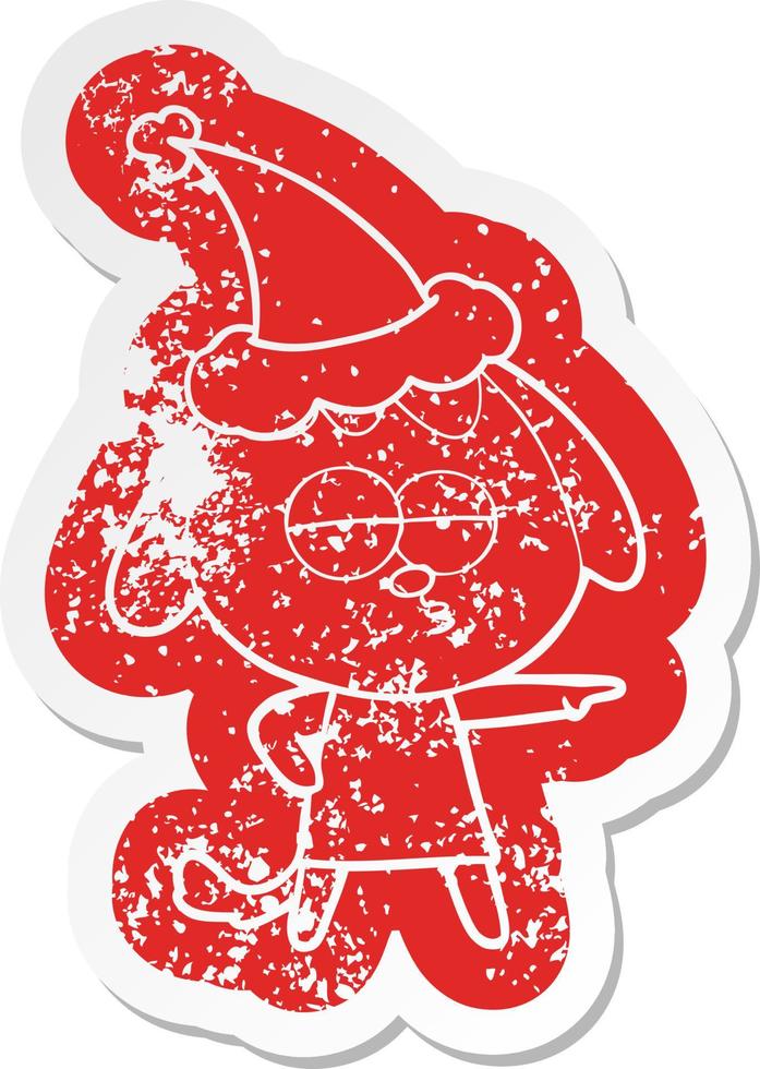 adesivo in difficoltà cartone animato di un cane annoiato che indossa il cappello di Babbo Natale vettore