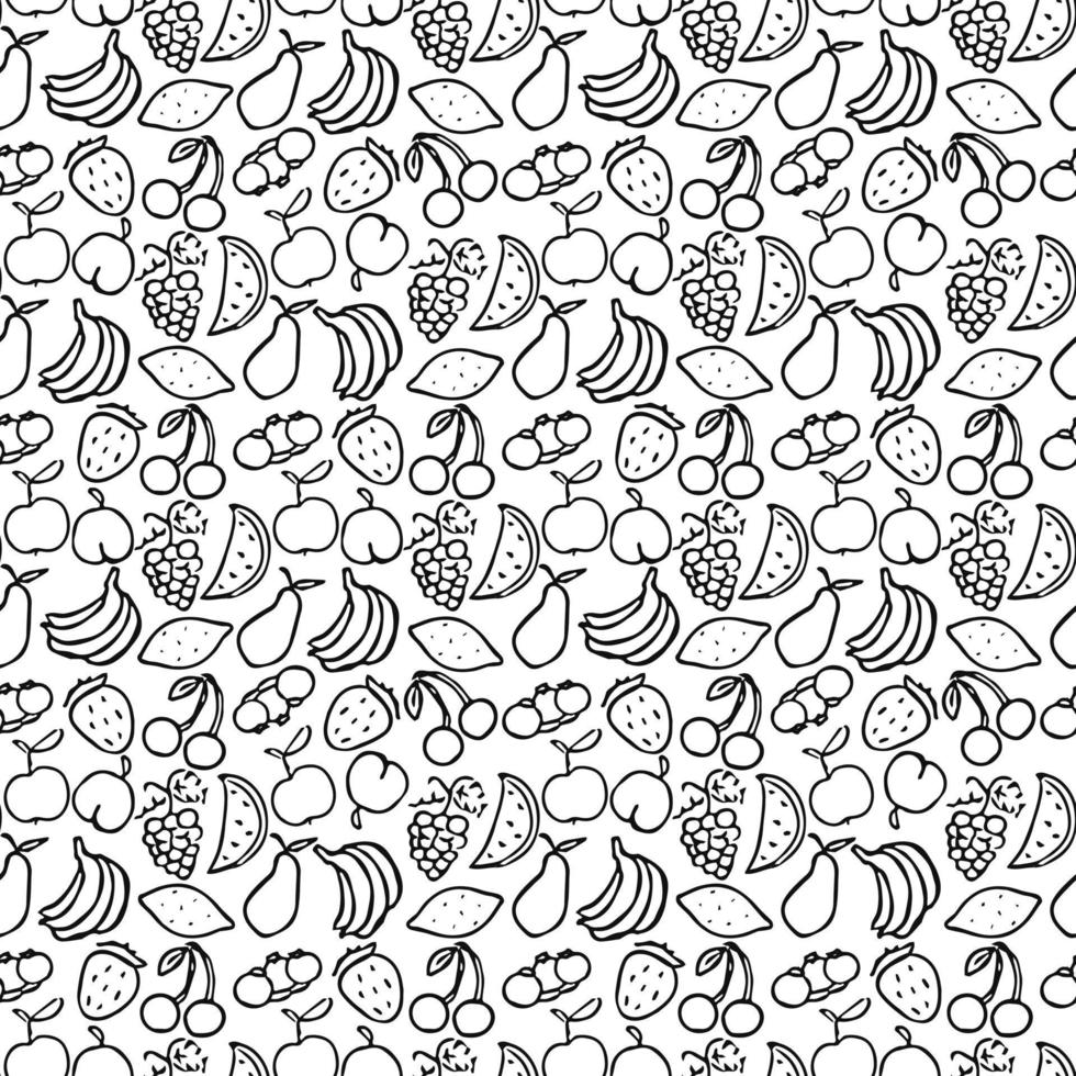 modello di frutta senza soluzione di continuità. modello di frutta doodle in bianco e nero. sfondo di frutta vettore