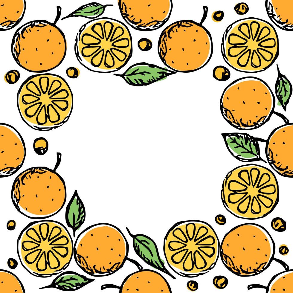 modello arancione senza cuciture con posto per testo. sfondo colorato di frutta arancione vettore