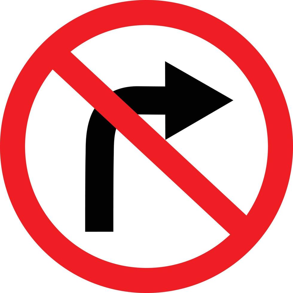 circolare singolo bianco. rosso e nero nessun simbolo di svolta a destra. non girare a destra al segnale stradale. cartello stradale. vettore