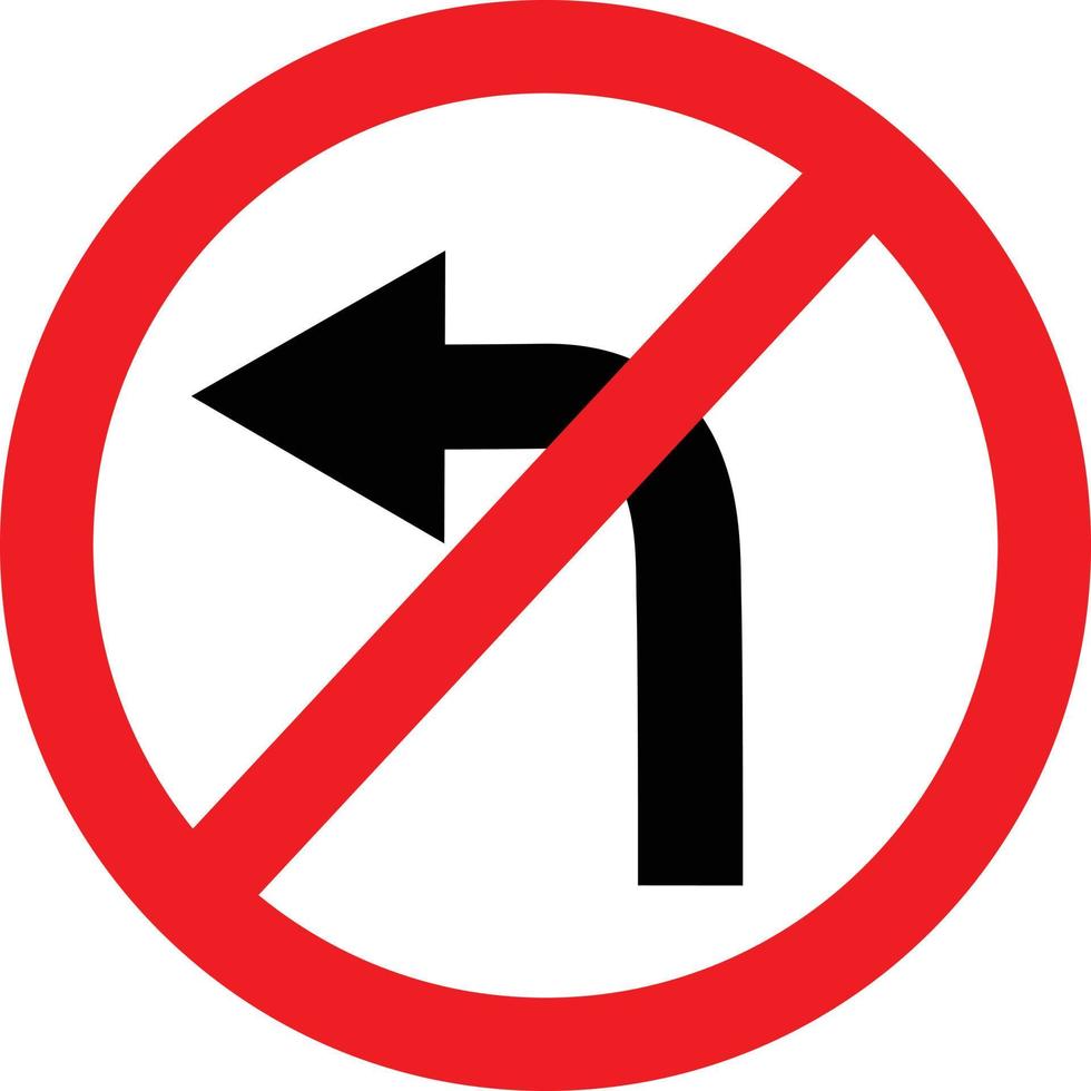 circolare singolo bianco. rosso e nero nessun simbolo di svolta a sinistra. non girare a sinistra al segnale stradale. cartello stradale. vettore
