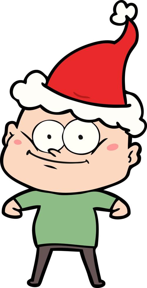 disegno a tratteggio di un uomo calvo che fissa indossando il cappello di Babbo Natale vettore