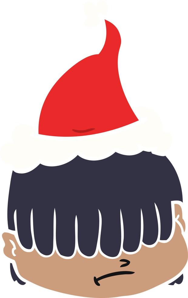 illustrazione a colori piatto di una faccia con i capelli sugli occhi che indossa un cappello da Babbo Natale vettore