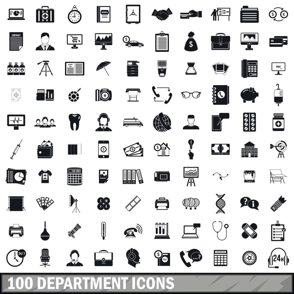 Set di 100 icone di reparto, stile semplice vettore