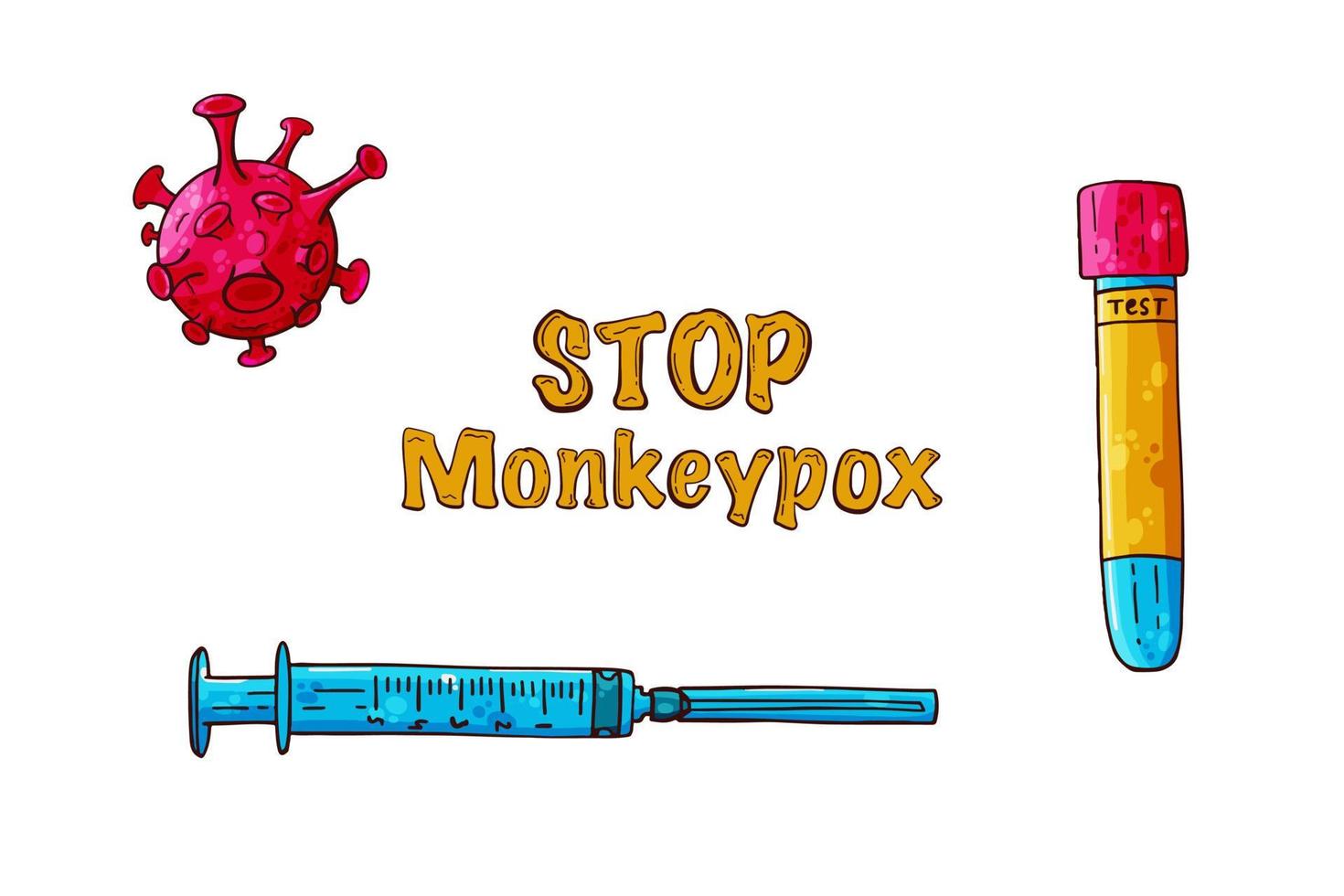 le icone del virus del vaiolo delle scimmie impostano l'illustrazione vettoriale in stile cartone animato