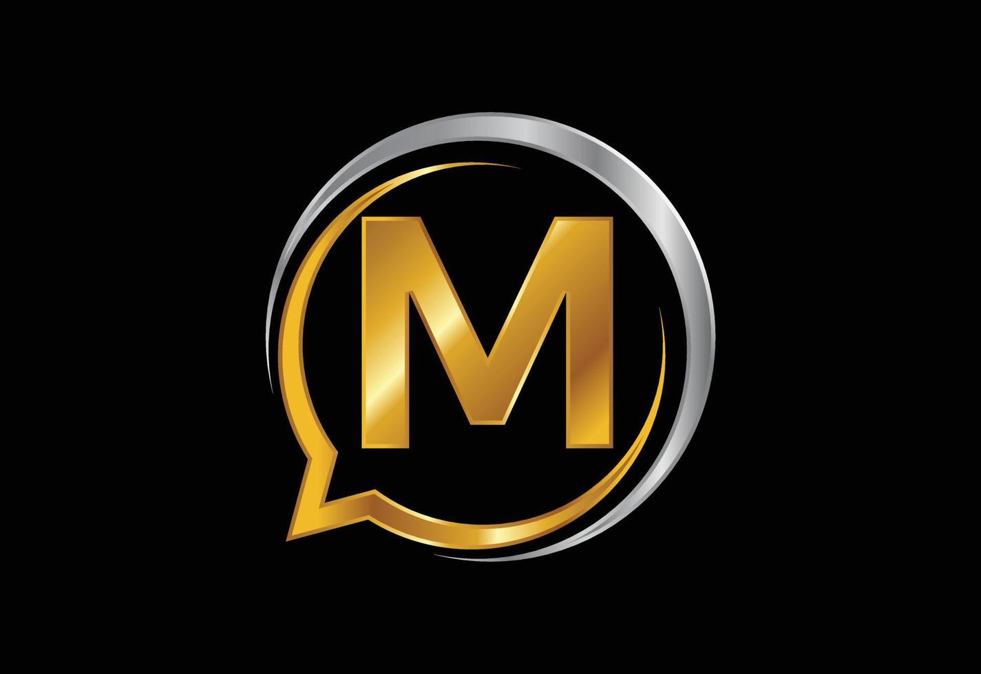 alfabeto lettera monogramma iniziale m con un'icona di chat a bolle. concetto di logo in chat parlando vettore