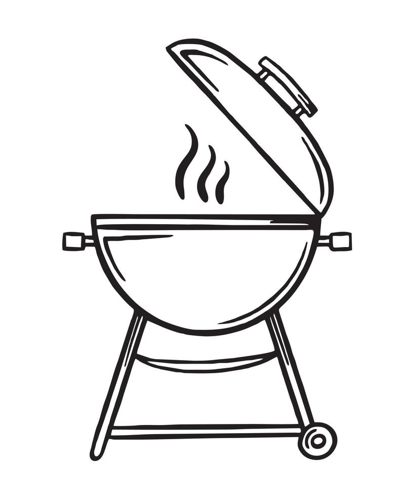 griglia per barbecue disegnata a mano. ristoranti che cucinano doodle. illustrazione vettoriale