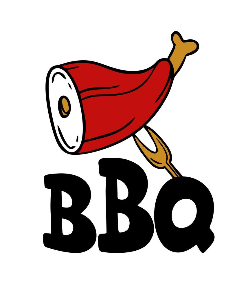 barbecue iscrizione disegnata a mano slogan food court emblema menu ristorante bar caffetteria illustrazione vettoriale coscia di agnello