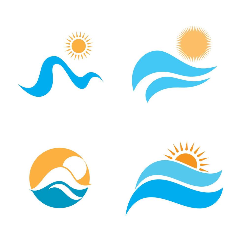 logo delle onde del sole e del mare, onde della spiaggia, concetto moderno minimalista e semplice con vettore di illustrazione del modello di progettazione di colori piatti