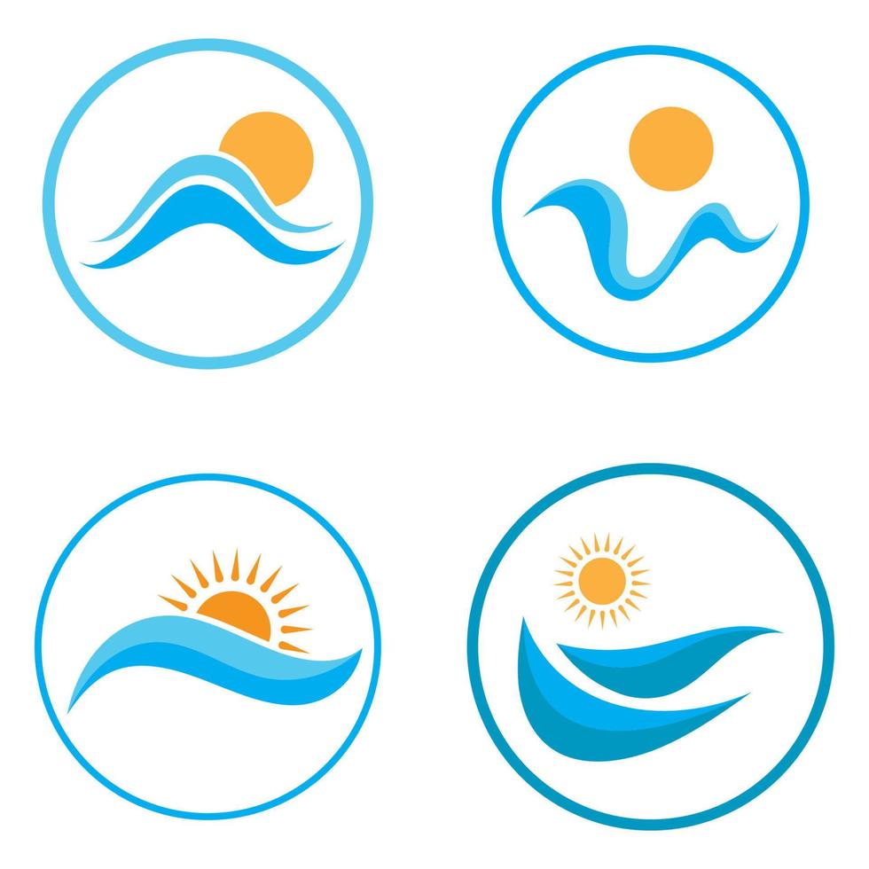 logo delle onde del sole e del mare, onde della spiaggia, concetto moderno minimalista e semplice con vettore di illustrazione del modello di progettazione di colori piatti