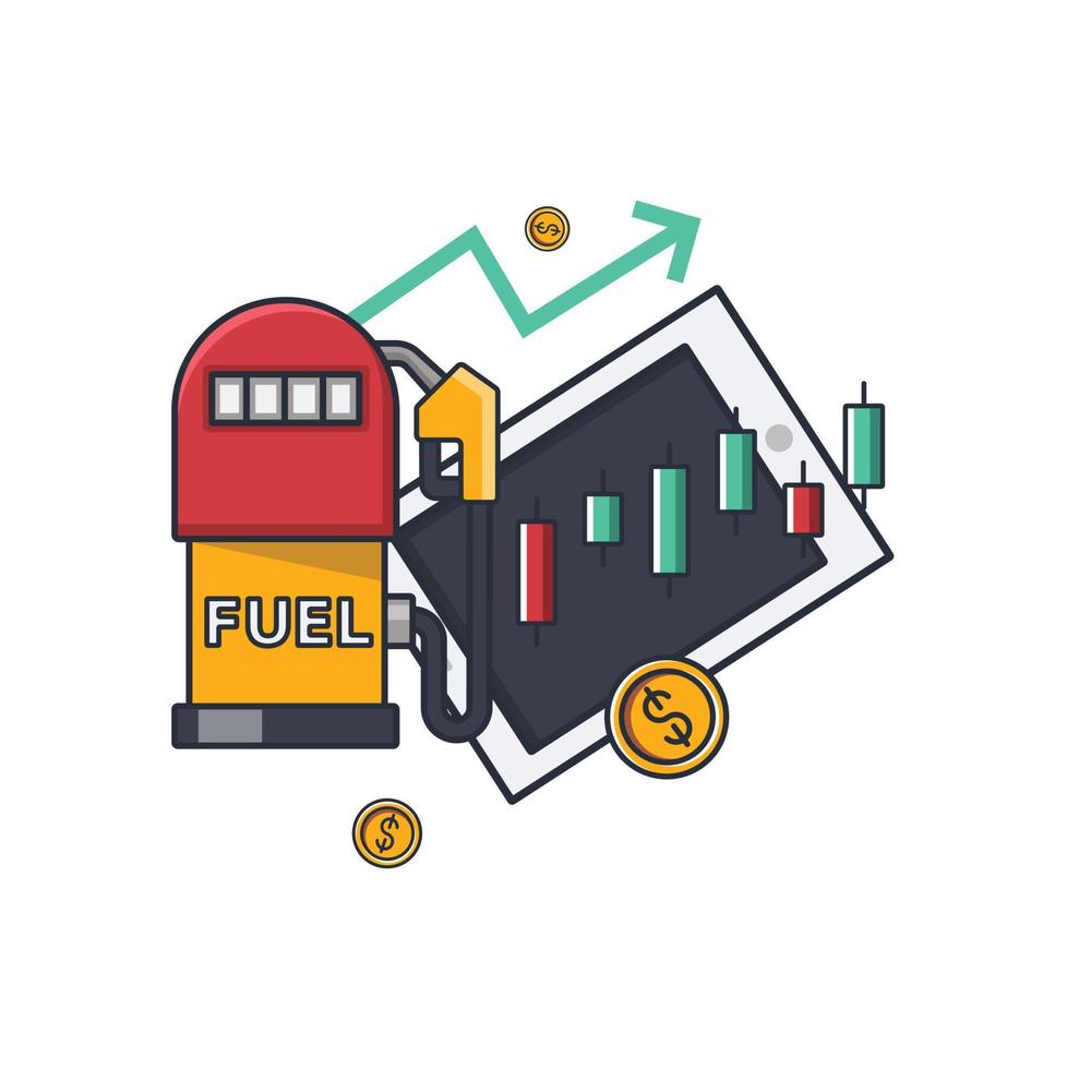 raccolta colorata icona sottile del mercato del commercio di energia, stazione di servizio, illustrazione vettoriale del concetto di business.
