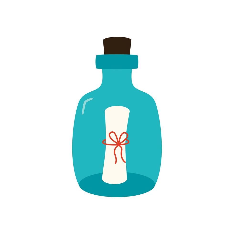 illustrazione vettoriale di bottiglia con nota su sfondo bianco.
