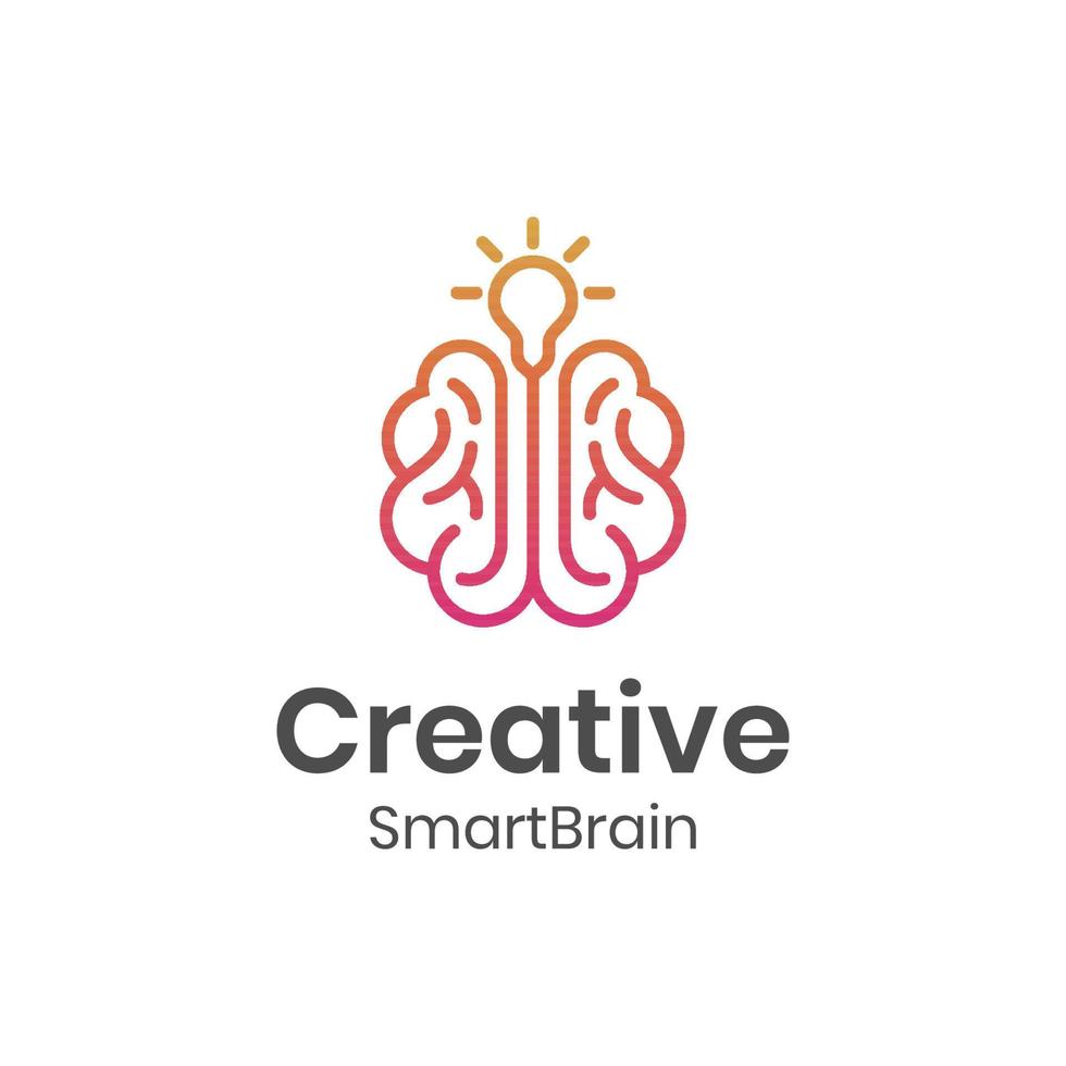 cervello creativo collega i loghi con il design dell'icona del simbolo della lampada della lampadina vettore
