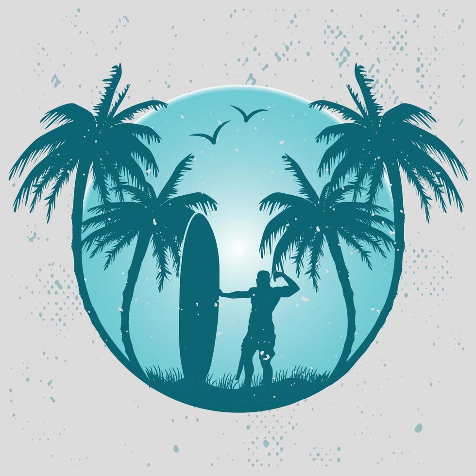 t-shirt cool summer palm beach per gli amanti del surf vettore