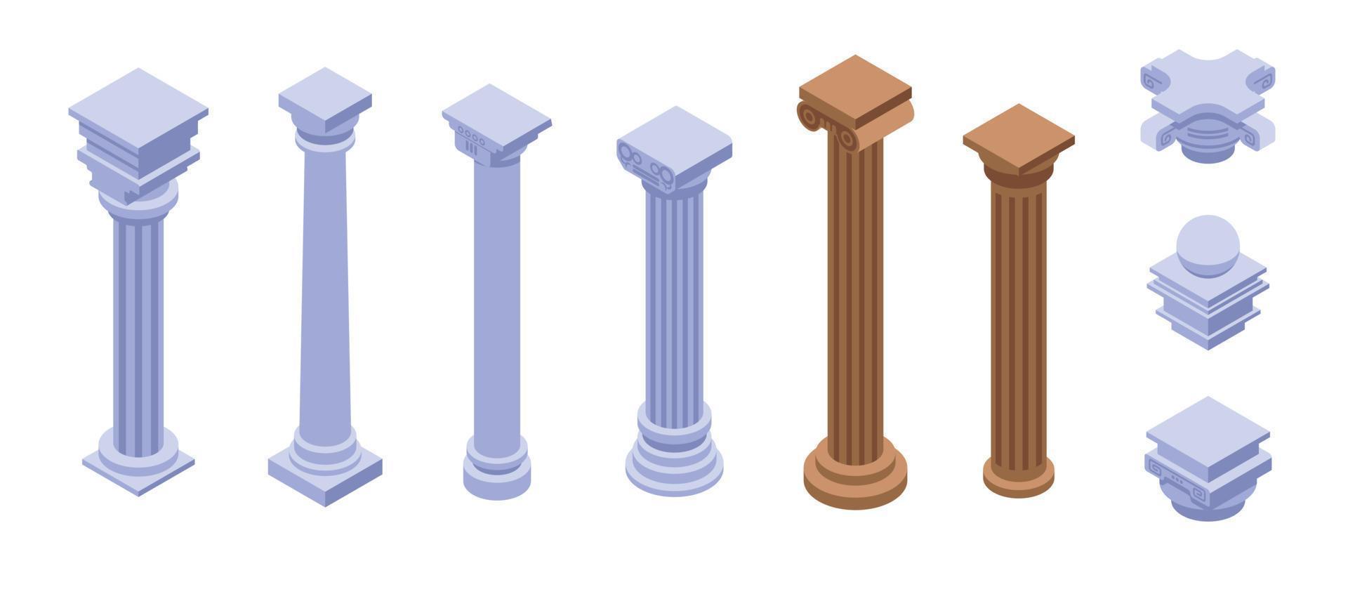 set di icone del pilastro, stile isometrico vettore