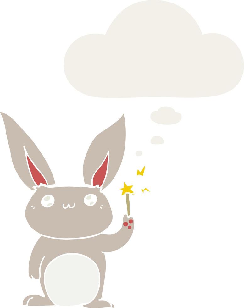 simpatico coniglio cartone animato e bolla di pensiero in stile retrò vettore