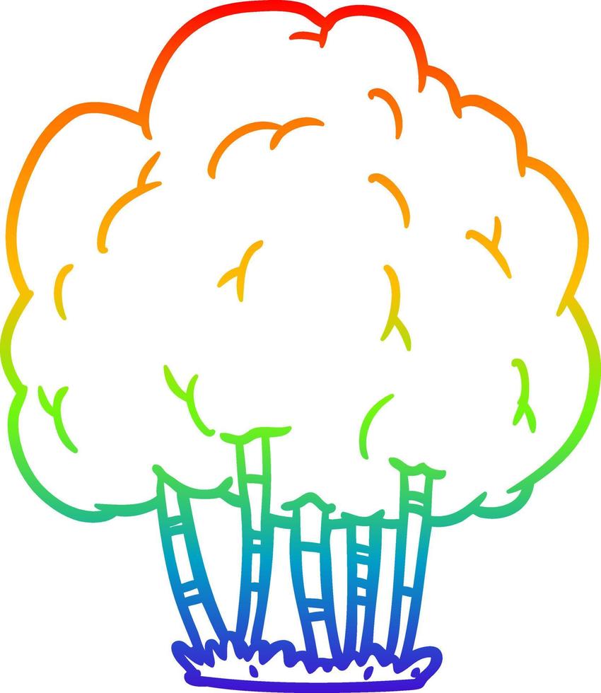 albero dei cartoni animati di disegno a tratteggio sfumato arcobaleno vettore