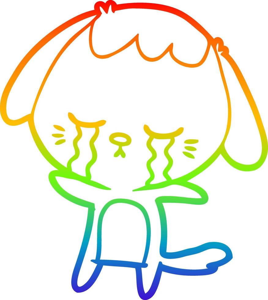 arcobaleno gradiente linea disegno cartone animato cane che piange vettore